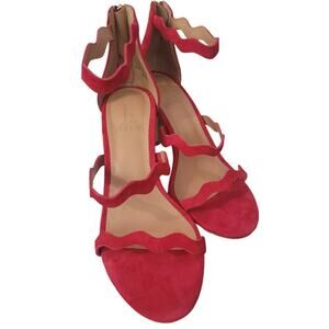 J by J Crew 6.5 Red leather Ankle Heel Pumps Open Toe Strappy
